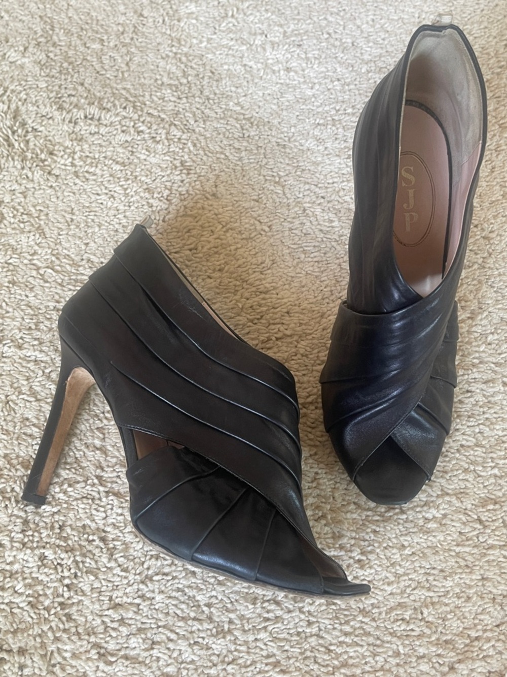 SJP by Sarah Jessica Parker Black Leather Peep-Toe Booties
